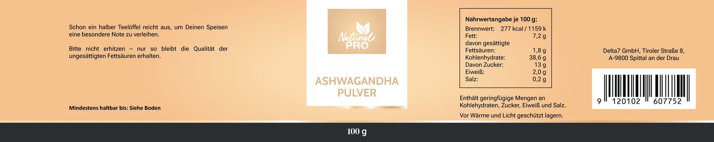 Ashwagandha Pulver naturrein | 5.000 mg Tagesdosis | HOCHDOSIERT