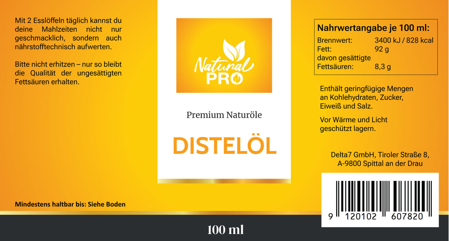 Distelöl | Kaltgepresst & Hochdosiert – Reich an Linolsäure (Omega-6) & Vitamin E