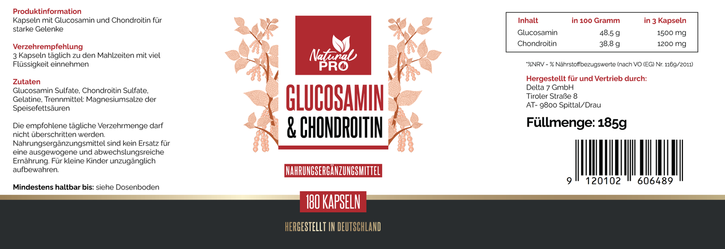 Glucosamin & Chondroitin hochdosiert | Unterstützt Beweglichkeit & Gelenkkomfort | 180 Kapseln
