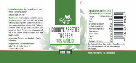 Goodbye Appetite Tropfen | Unterstützt natürliches Sättigungsgefühl | 10 ml