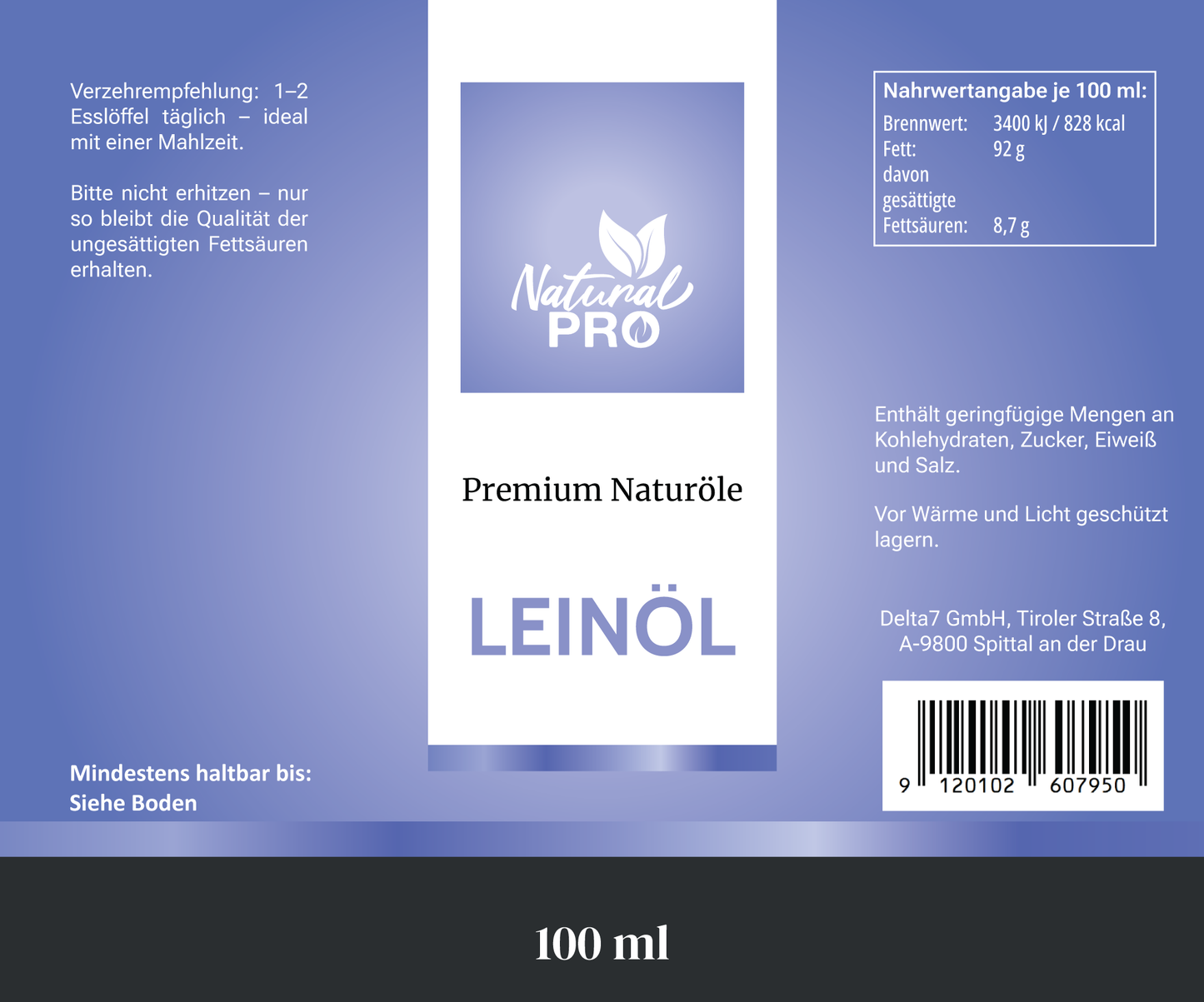 Reines Leinöl | Natürliche, Pflanzliche Omega-3-Quelle mit hohem ALA-Gehalt