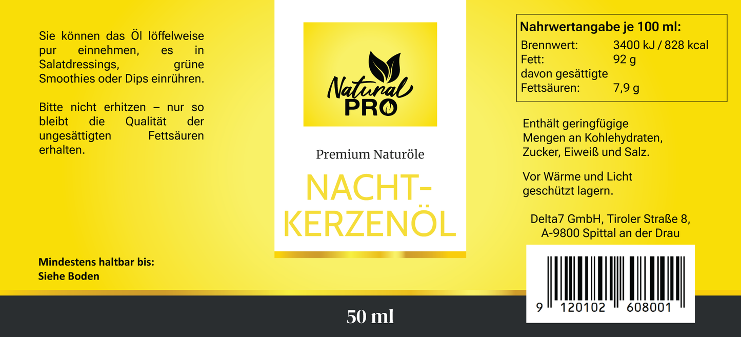 Nachtkerzenöl | Hochwertig & Naturrein | Reich an Linolsäure & Ungesättigten Fettsäuren