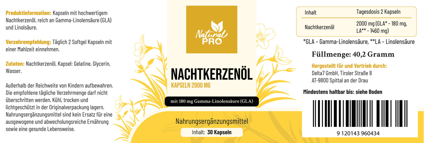 Nachtkerzenöl Kapseln 2000 MG | mit 180 mg Gamma-Linolensäure (GLA) | Dein Körper im Alltag