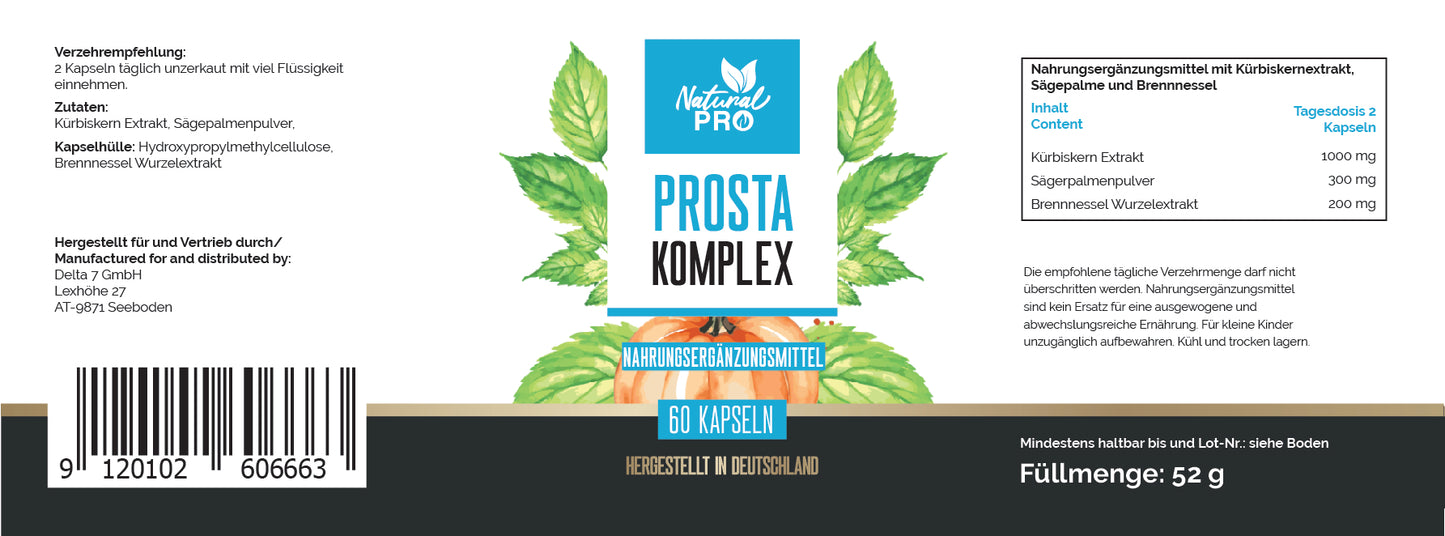 Prosta Komplex | Natürliche Prostata Unterstützung für Männer | 60 Kapseln