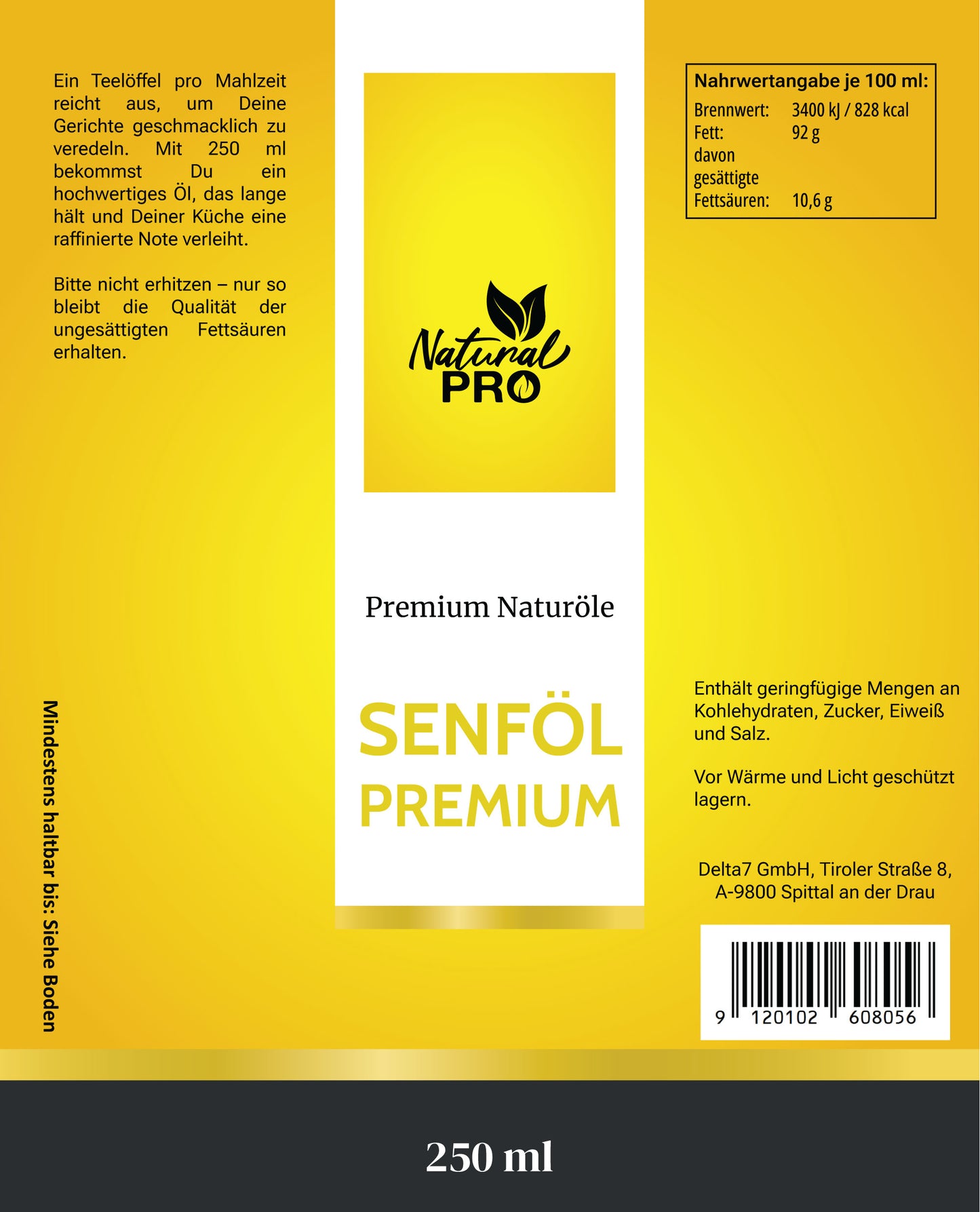 Senföl Premium | Würzig-Mild, Reich an Omega-3 & Ungesättigten Fettsäuren | Aus Österreich