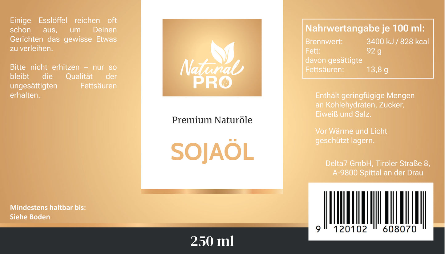 Sojaöl | Kaltgepresst & Rein | Mit ungesättigten Fettsäuren | Für die kreative Küche