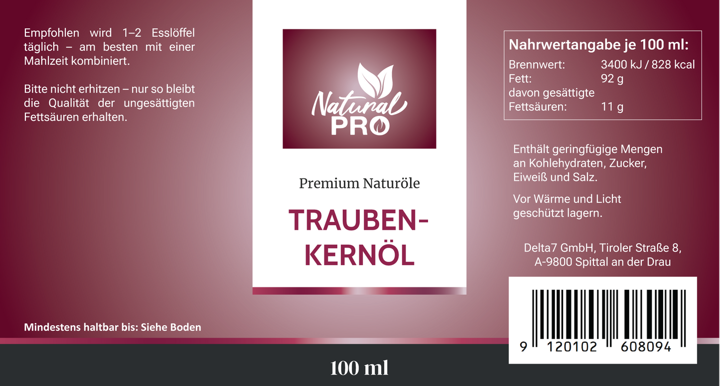 Traubenkernöl | Kaltgepresst, Raffiniert & Naturrein für Genießer