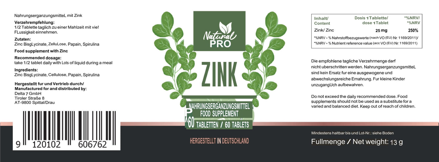 Zink | Immunschutz & Hautpflege | 60 Tabletten