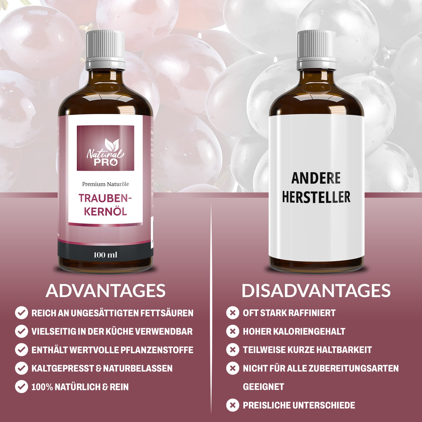 Traubenkernöl | Kaltgepresst, Raffiniert & Naturrein für Genießer