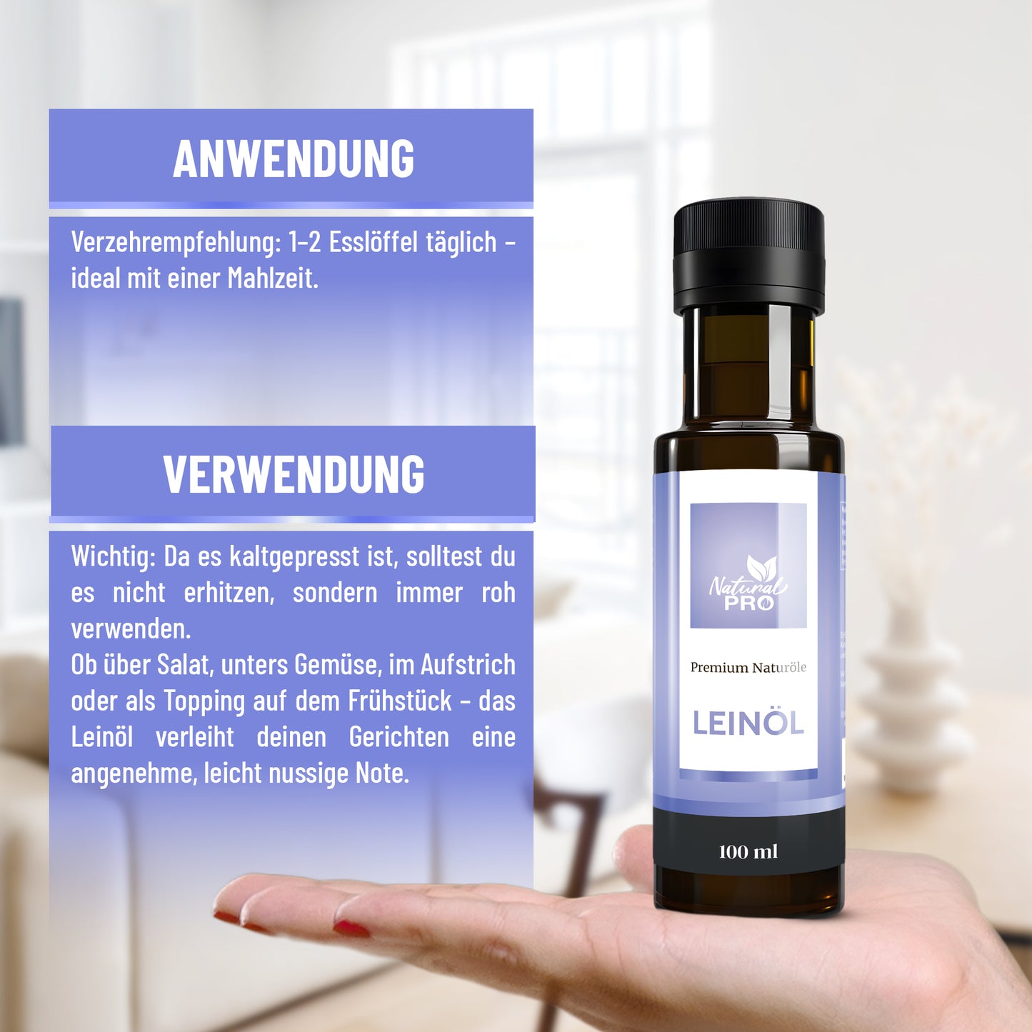 Reines Leinöl | Natürliche, Pflanzliche Omega-3-Quelle mit hohem ALA-Gehalt