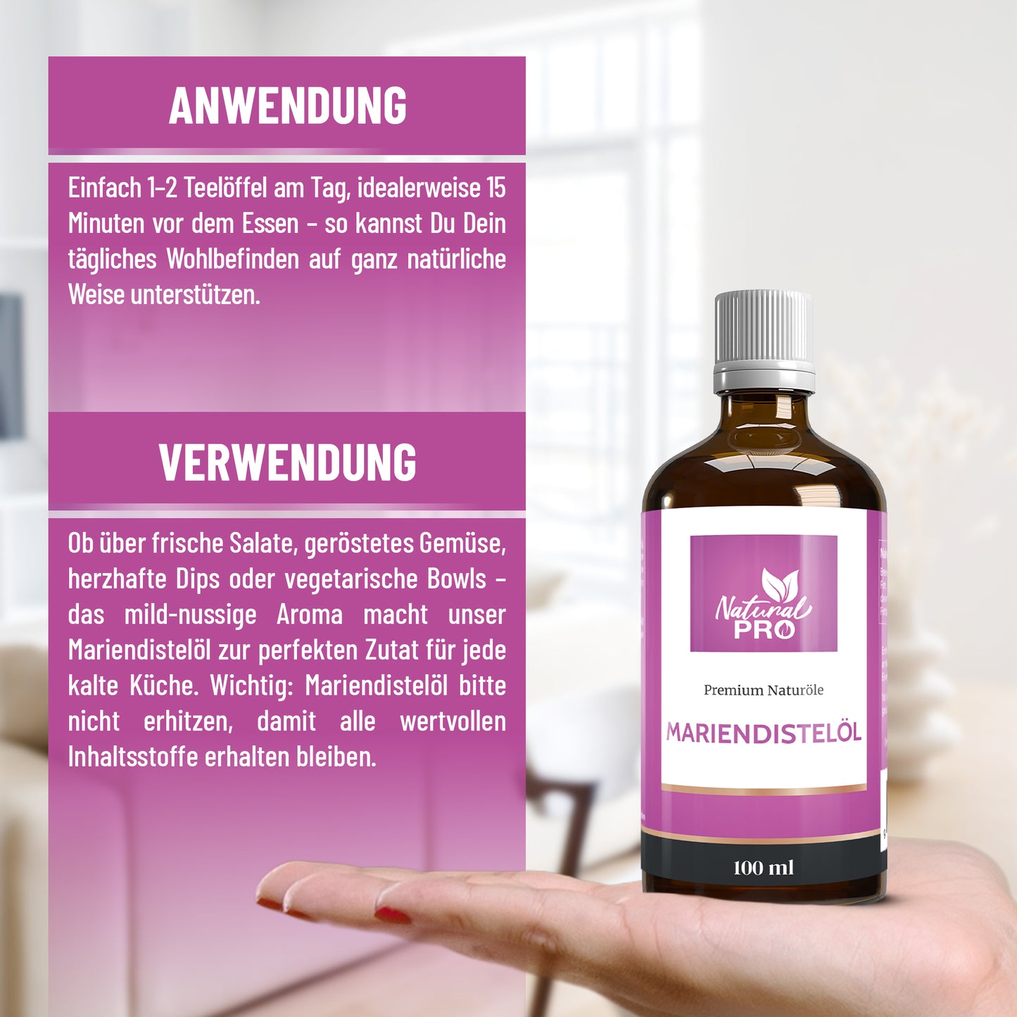 Mariendistelöl | Kaltgepresst & Naturrein | Edles Speiseöl voller ungesättigter Fettsäuren