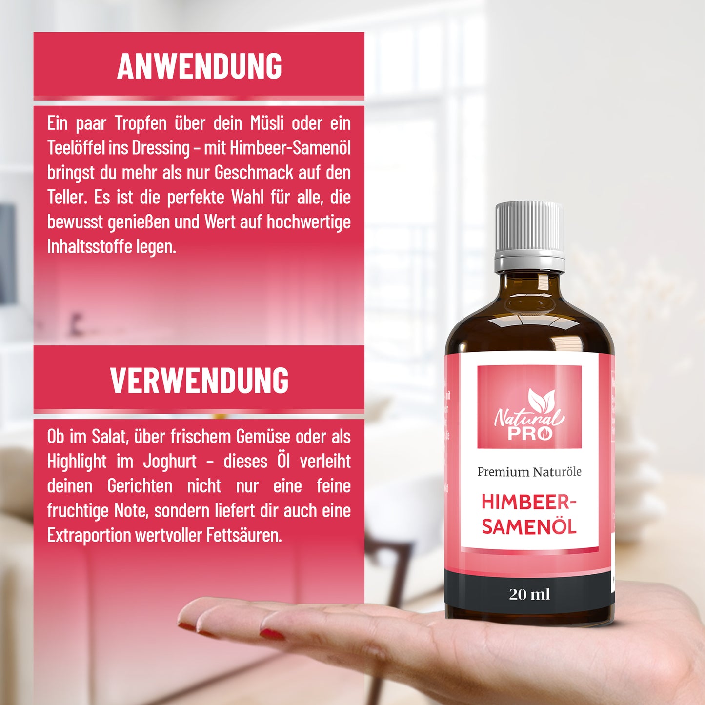 Himbeersamenöl | 100% Rein und Kaltgepresst | Quelle pflanzlicher Omega-Fettsäuren & Vitamin E