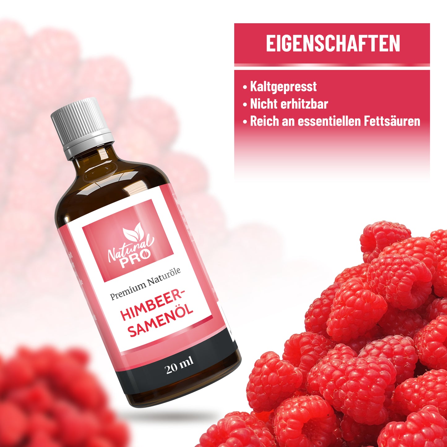 Himbeersamenöl | 100% Rein und Kaltgepresst | Quelle pflanzlicher Omega-Fettsäuren & Vitamin E