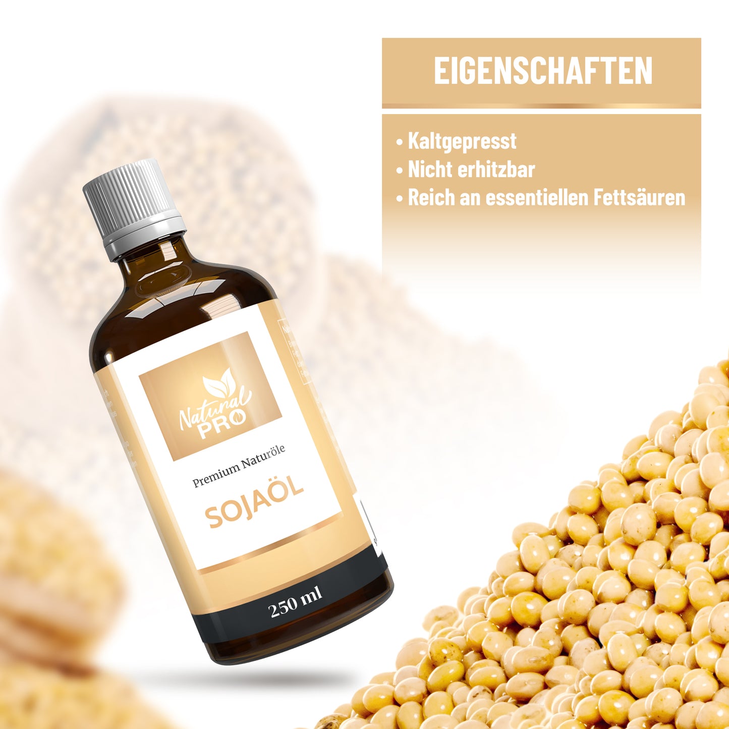 Sojaöl | Kaltgepresst & Rein | Mit ungesättigten Fettsäuren | Für die kreative Küche
