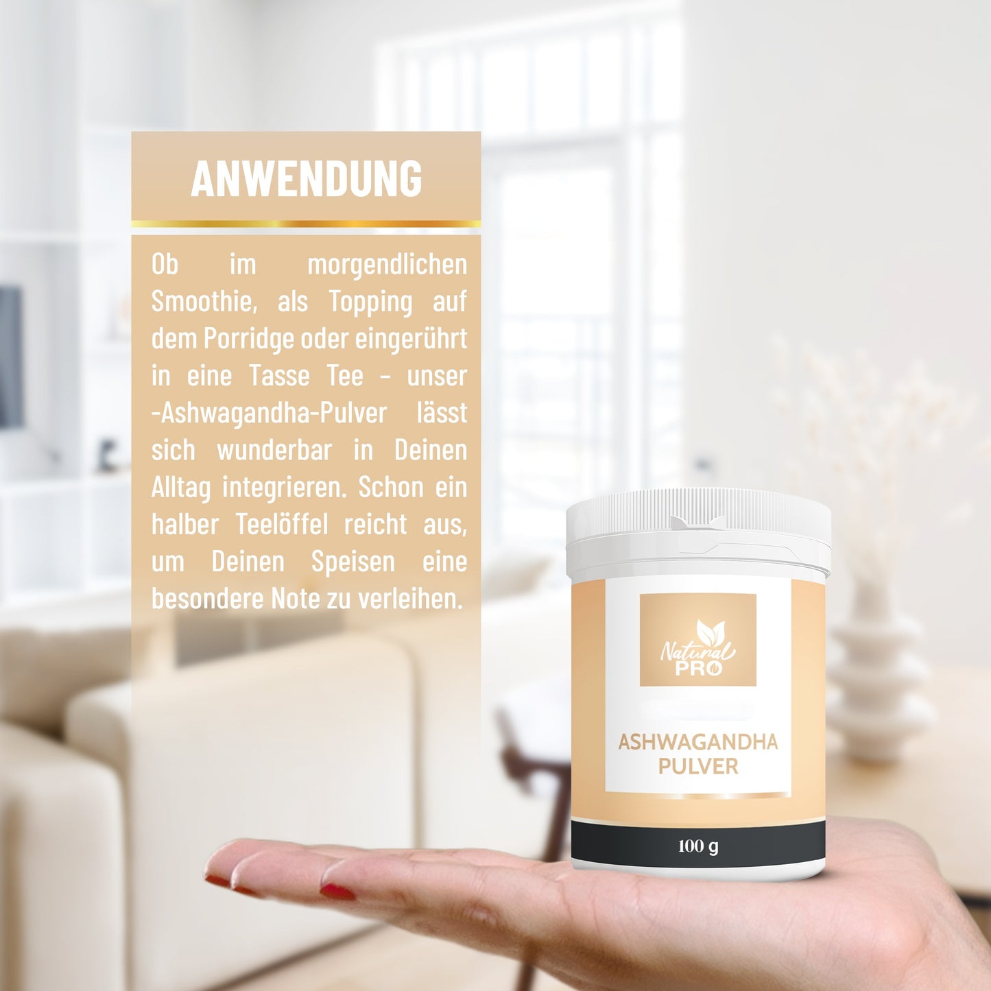 Ashwagandha Pulver naturrein | 5.000 mg Tagesdosis | HOCHDOSIERT