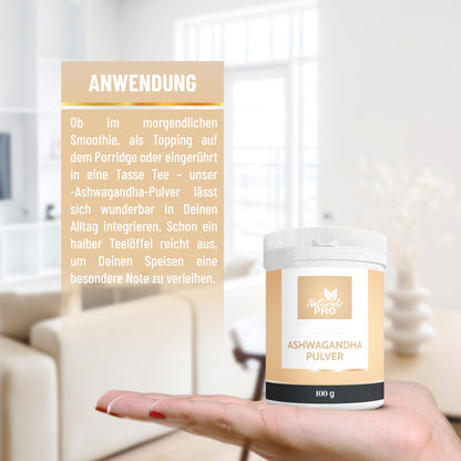 Ashwagandha Pulver naturrein | 5.000 mg Tagesdosis | HOCHDOSIERT