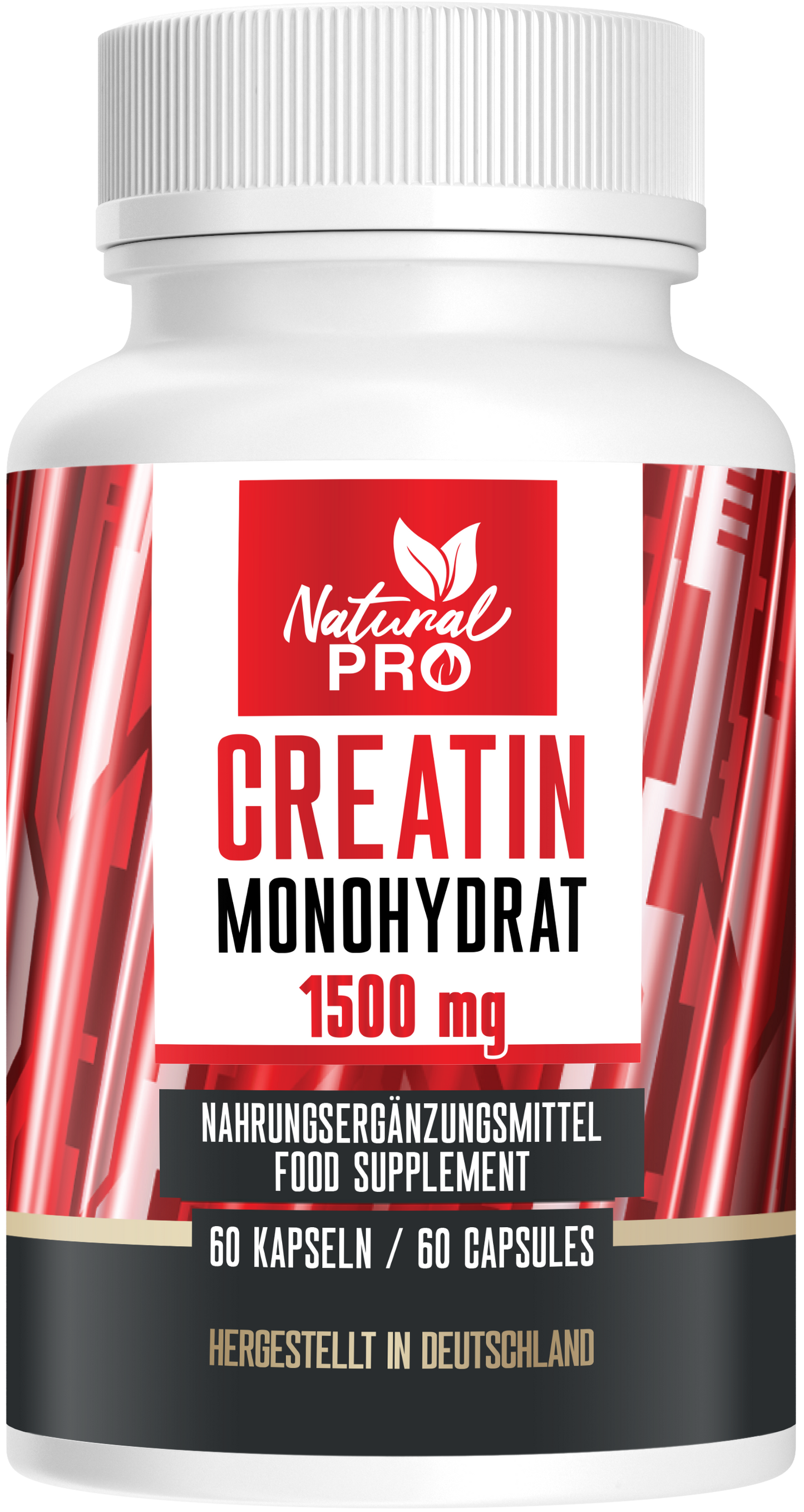 Creatin Monohydrat 1500mg hochdosiert | Für deine Power im Training | 60 Kapseln