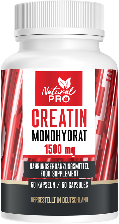 Creatin Monohydrat 1500mg hochdosiert | Für deine Power im Training | 60 Kapseln