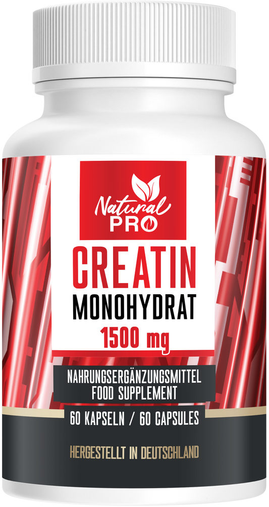 Creatin Monohydrat 1500mg hochdosiert | Für deine Power im Training | 60 Kapseln