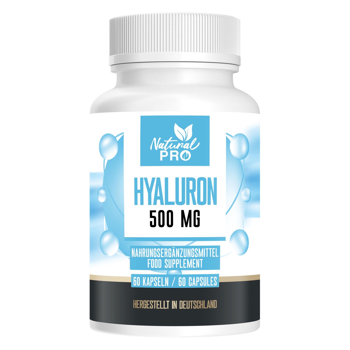 Hyaluron 500mg hochdosiert | Für strahlende Haut | 60 Kapseln |