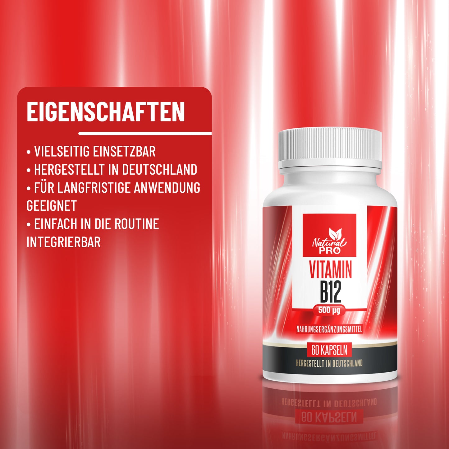 Vitamin B12 500 µg hochdosiert | Reines Vitamin für Energie & Vitalität | 60 Tabletten