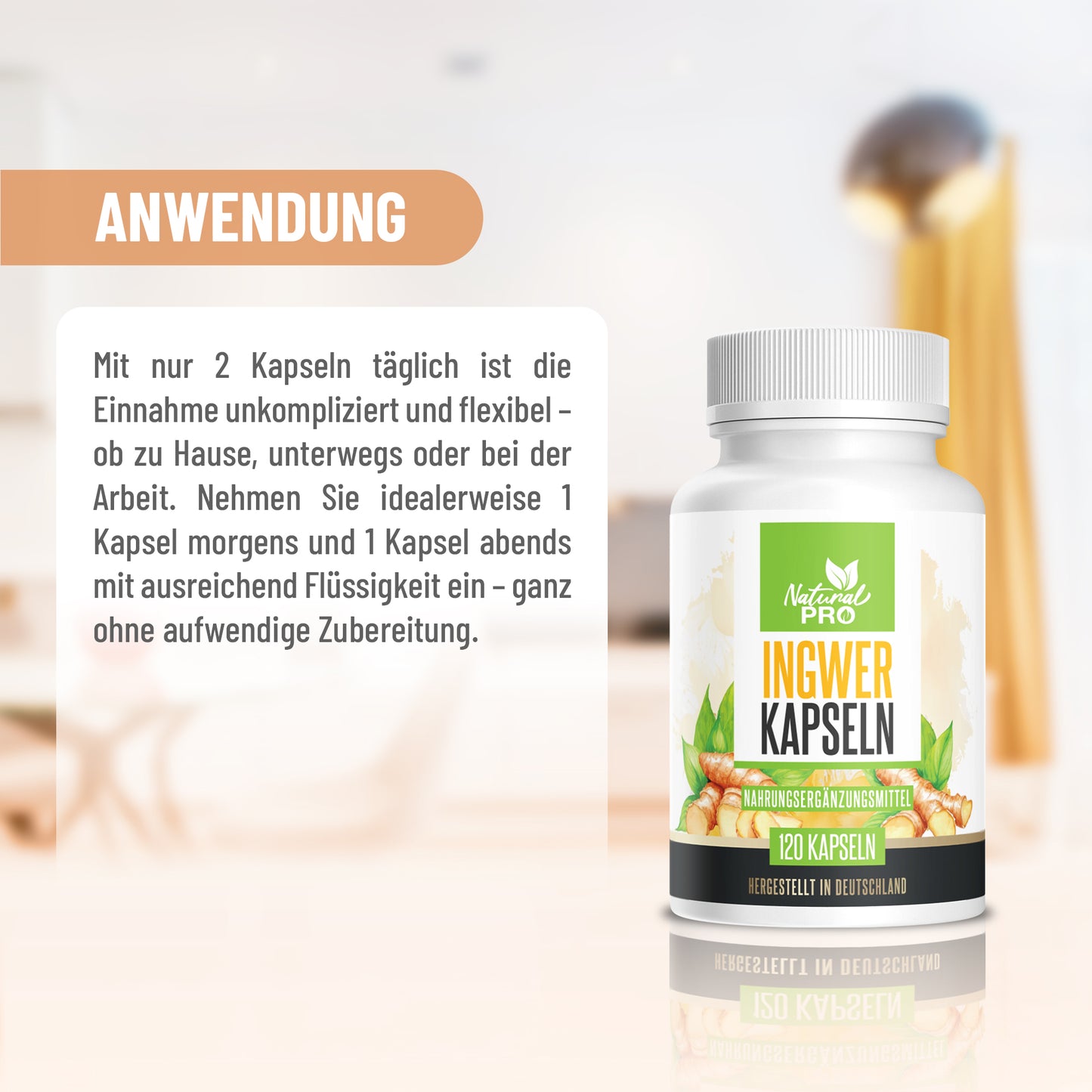 Ingwer Kapseln hochdosiert | 1.000mg Tagesdosis | Für Immunsystem & Verdauung | 120 Kapseln