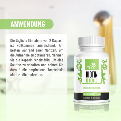 Biotin 10.000 I.E. hochdosiert | Unterstützt gesundes Haarwachstum & Hautbild | 60 Kapseln