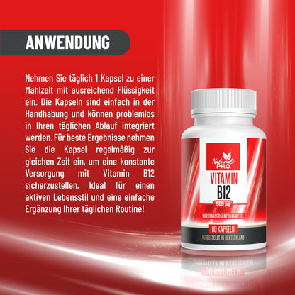 Vitamin B12 500 µg hochdosiert | Reines Vitamin für Energie & Vitalität | 60 Tabletten