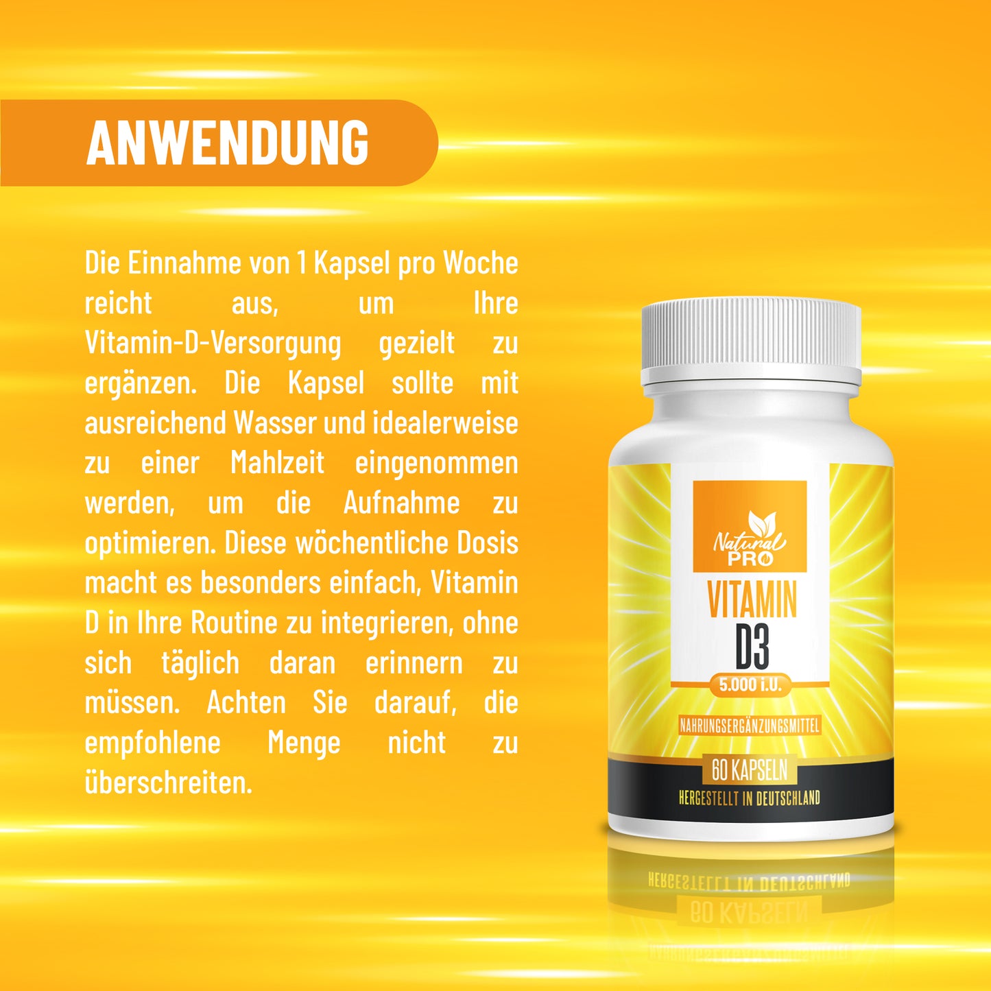 Vitamin D3 5000 i.U hochdosiert | Natürliches Sonnenvitamin | 60 Kapseln