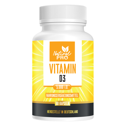 Vitamin D3 5000 i.U hochdosiert | Natürliches Sonnenvitamin | 60 Kapseln