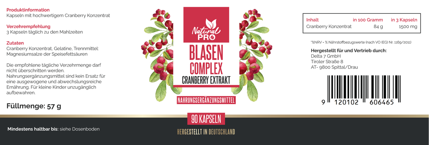 Blasen Complex | Mit hochdosierten Cranberry Extrakt | Für Blasen- & Harnwegsgesundheit | 60 Kapseln