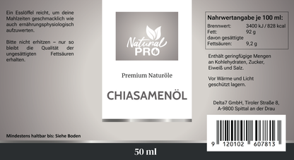 Chiasamenöl | Natürlich & Vielseitig | Reich an essentiellen Fettsäuren