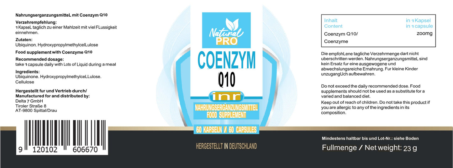 Coenzym Q10 200mg hochdosiert | Unterstützt Herz & Vitalität | 60 Kapseln