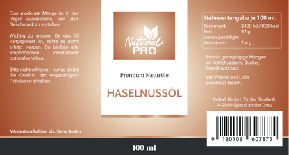 Haselnussöl | Kaltgepresst & Naturrein | Hochdosierte Tagesration von 30ml