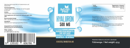 Hyaluron 500mg hochdosiert | Für strahlende Haut | 60 Kapseln |