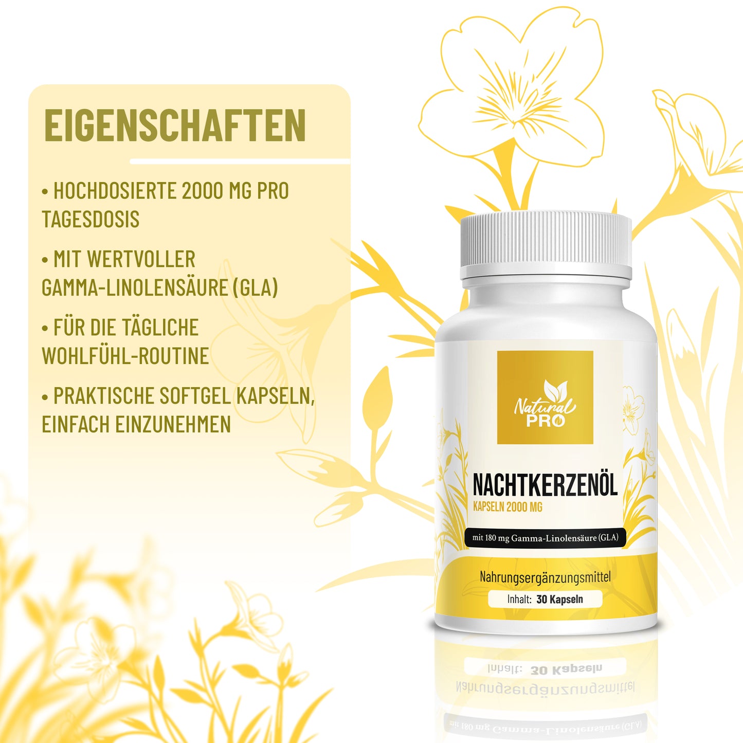 Nachtkerzenöl Kapseln 2000 MG | mit 180 mg Gamma-Linolensäure (GLA) | Dein Körper im Alltag