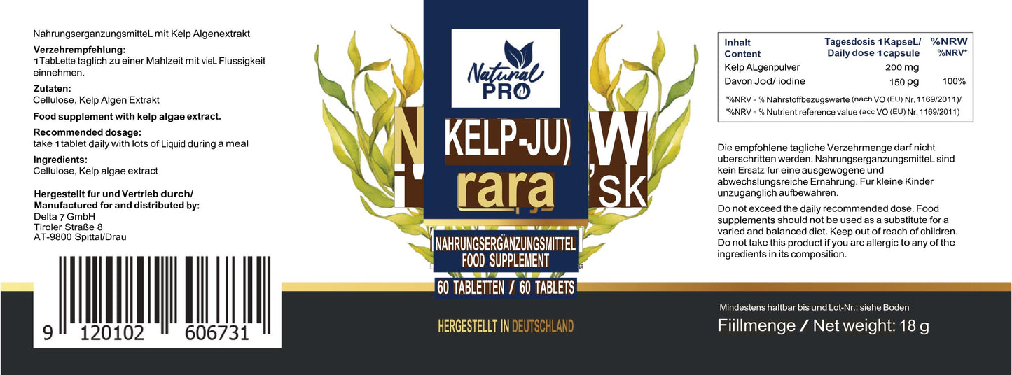 Kelp-Jod 150 µg hochdosiert | Für Vitalität & Hormonbalance | 60 Tabletten