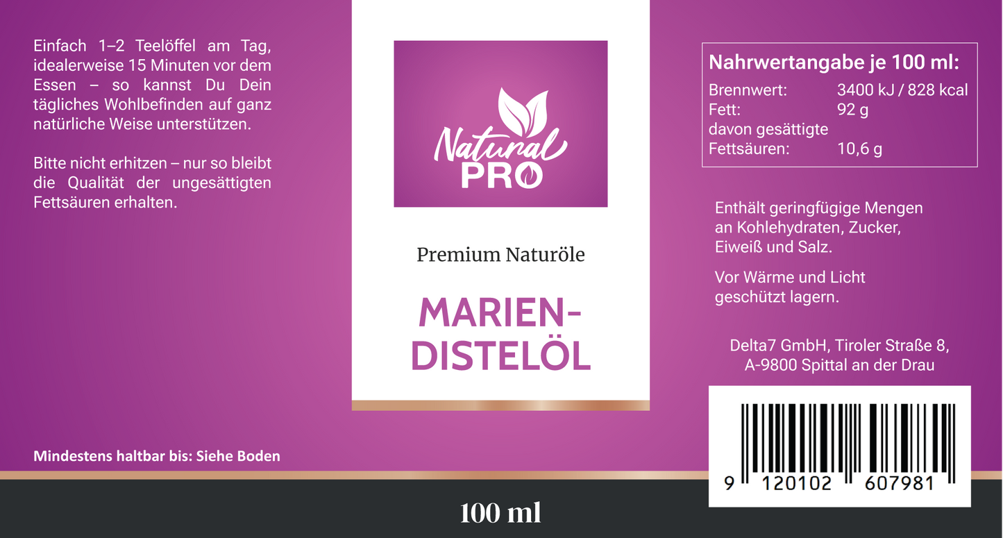 Mariendistelöl | Kaltgepresst & Naturrein | Edles Speiseöl voller ungesättigter Fettsäuren
