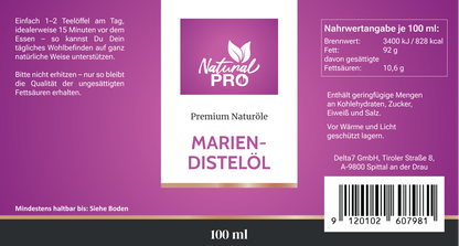 Mariendistelöl | Kaltgepresst & Naturrein | Edles Speiseöl voller ungesättigter Fettsäuren