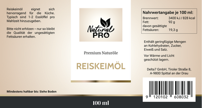 Reines Reiskeimöl | Für die tägliche Küche | Reich an Vitamin E & Ungesättigten Fettsäuren