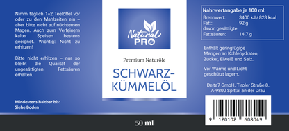 Schwarzkümmelöl | Kaltgepresst, Naturrein & Aromatisch | Ideal für deine Küche