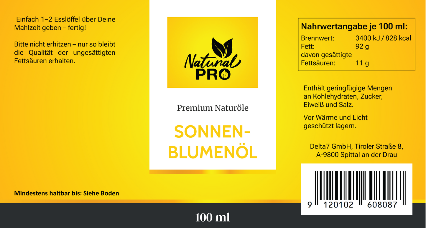 Sonnenblumenöl | Mild-Nussiges Naturöl | Vielseitig für täglichen Genuss & Feine Gerichte