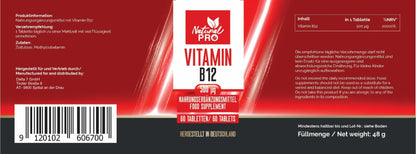 Vitamin B12 500 µg hochdosiert | Reines Vitamin für Energie & Vitalität | 60 Tabletten
