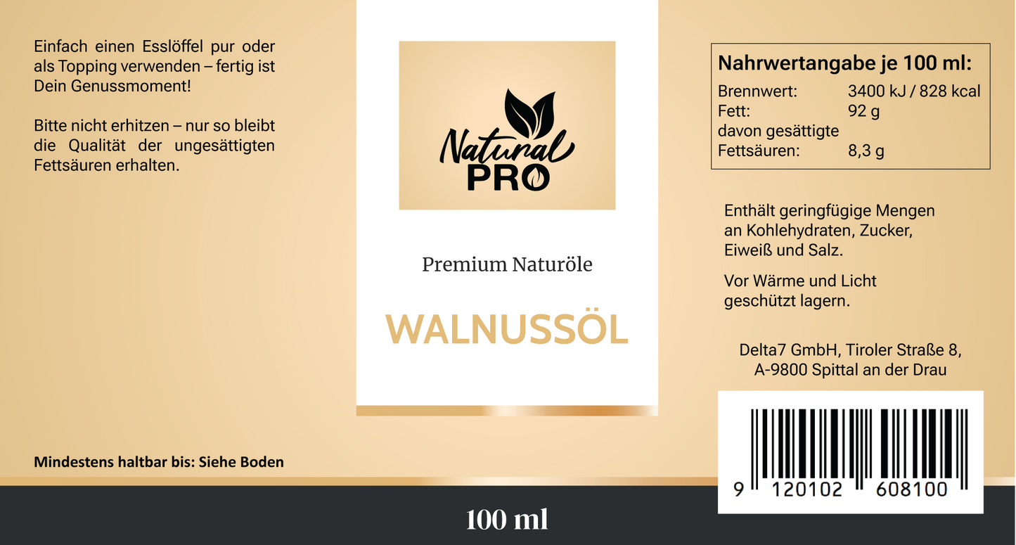 Walnussöl | Kaltgepresst & Unraffiniert | Perfekt für Salate, Dips und mehr