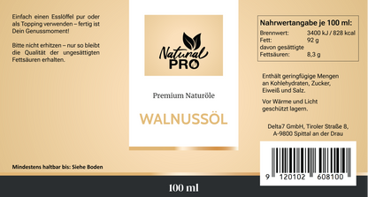Walnussöl | Kaltgepresst & Unraffiniert | Perfekt für Salate, Dips und mehr